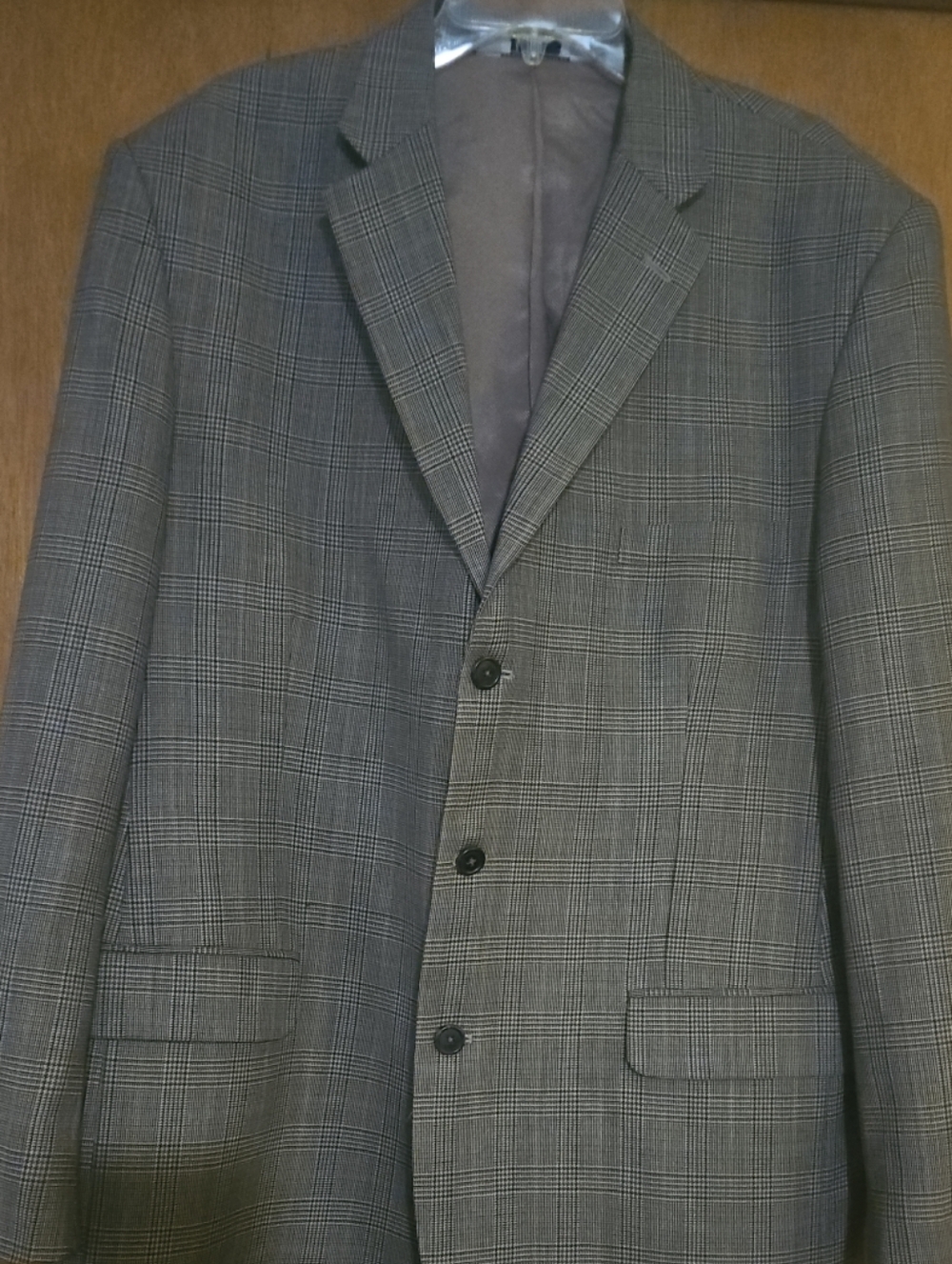 Stafford Executive Sports Coat Jacket Mens Sz 44L Blue Brown Plaid 3 Button Wool